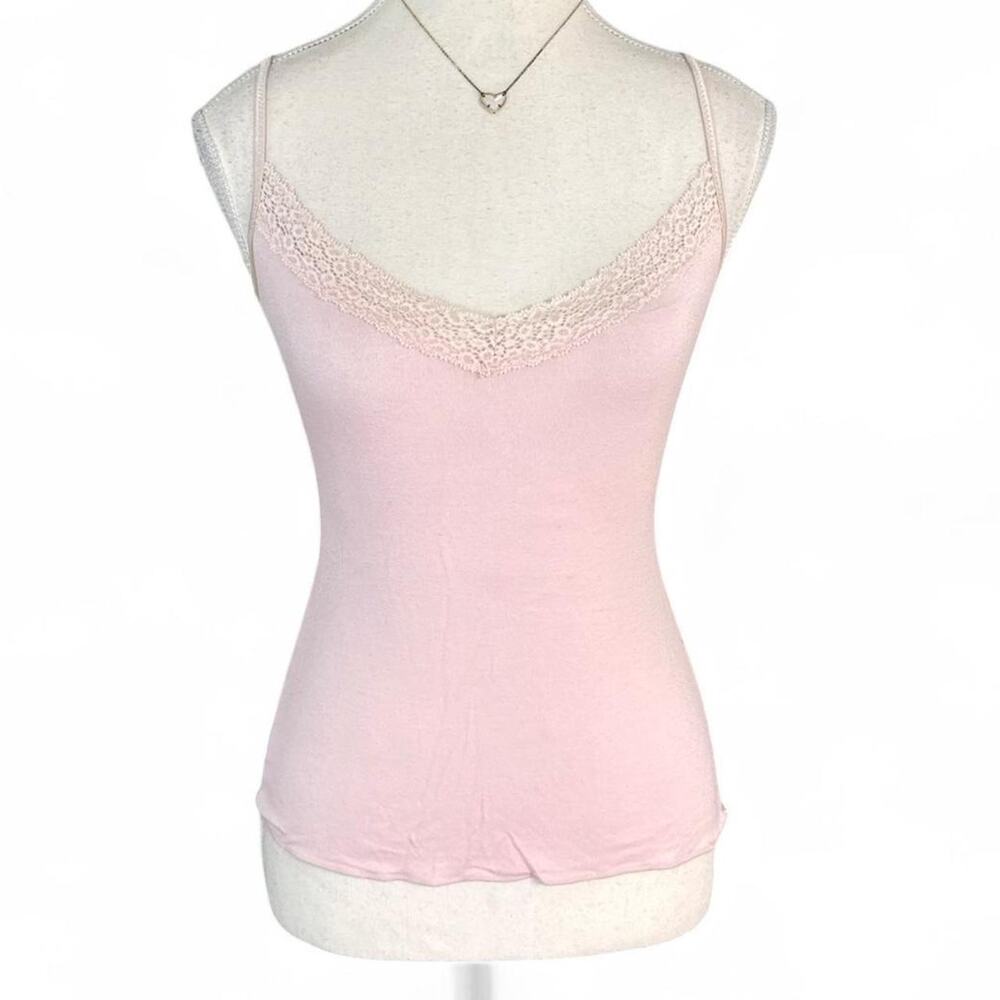 Baby Pink Y2K  lace cami top with lace trim fitted size M casual